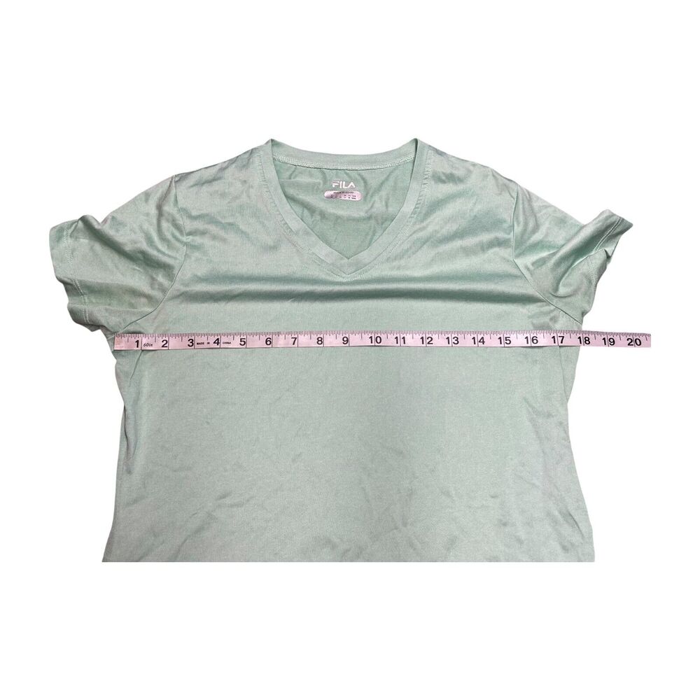 Fila Active T-Shirt Women Medium Mint Green Stretch V-Neck Short Sleeve Pullover - Picture 4 of 7